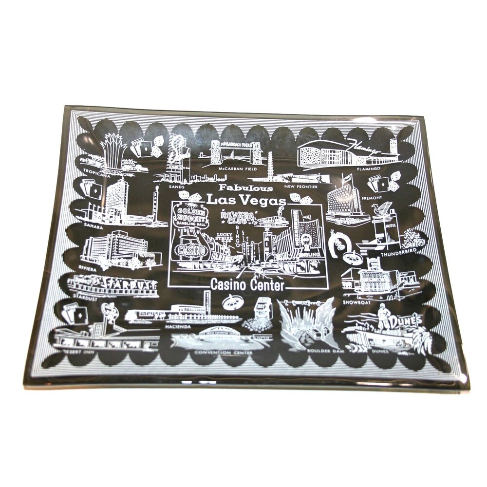Mid Century Antique Black Fabulous Las Vegas Casino Center Glass Plate Flamingo - Picture 8 of 8